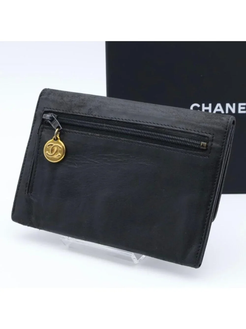 Chanel Jumbo CC Logo Lambskin Bifold Wallet Black